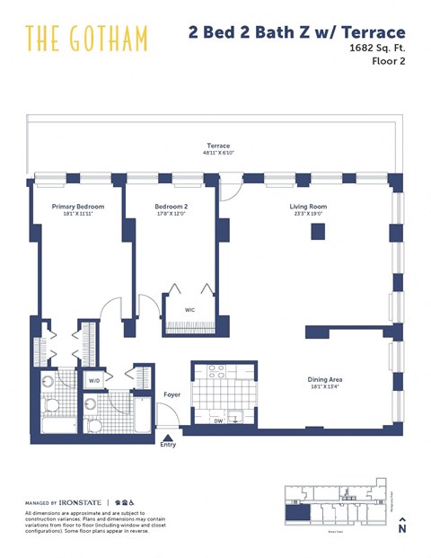 Floor plan for 2 beds, 2 baths, 1682 sqft